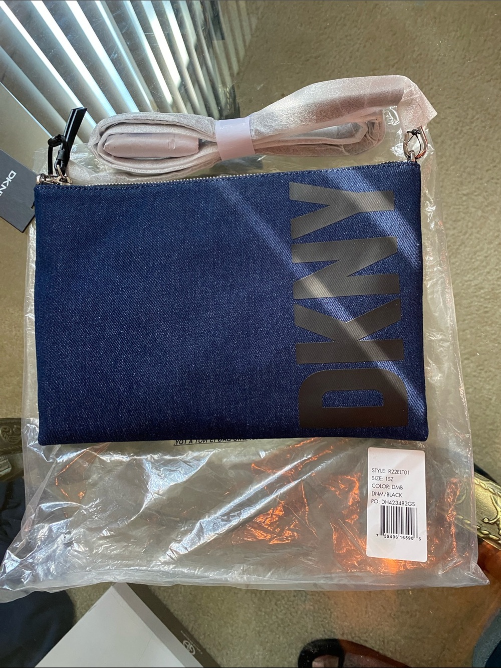 DKNY Navy and Black Logo Messenger Pouch with Detachable Strap